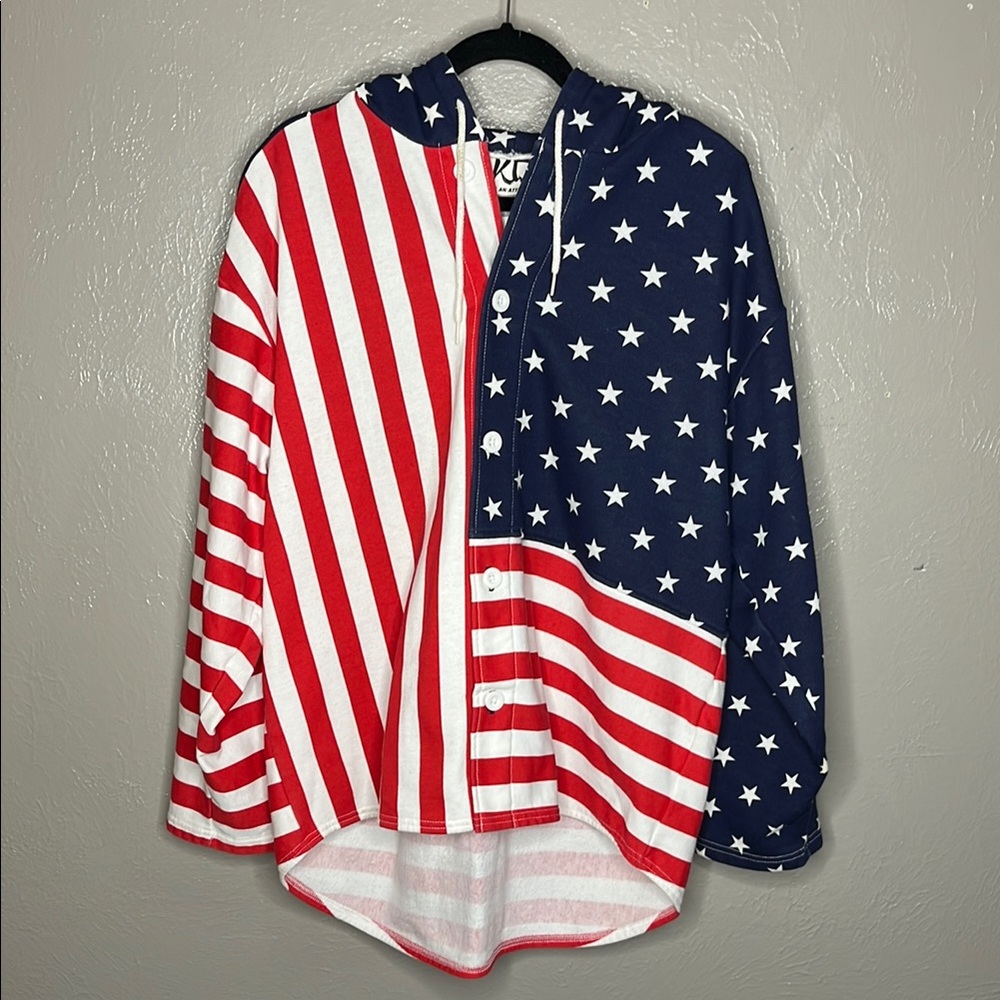 Patriotic Stars and Stripes Button-Up Hoodie